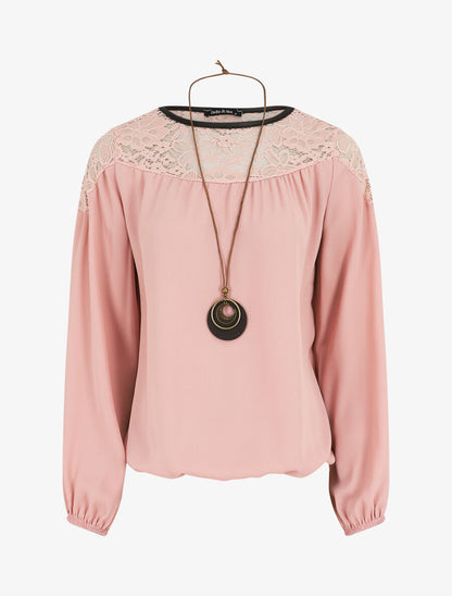 Top fluide à dentelle - Rose - 5