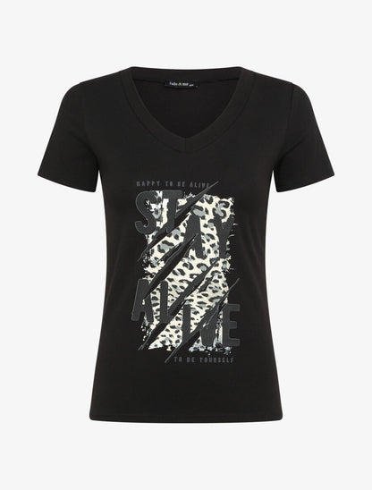 T-shirt slim à message floqué - Noir - 4