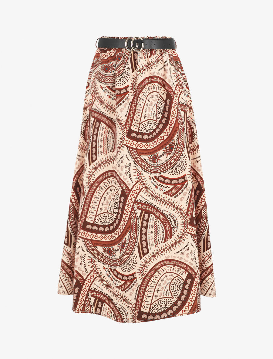 Jupe longue imprimé ethnique - Marron - 1