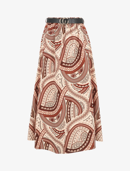 Jupe longue imprimé ethnique - Marron - 1