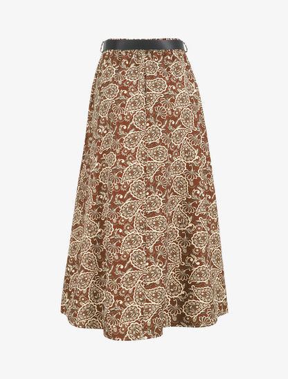 Jupe longue imprimé fleurs baroques - Marron - 2