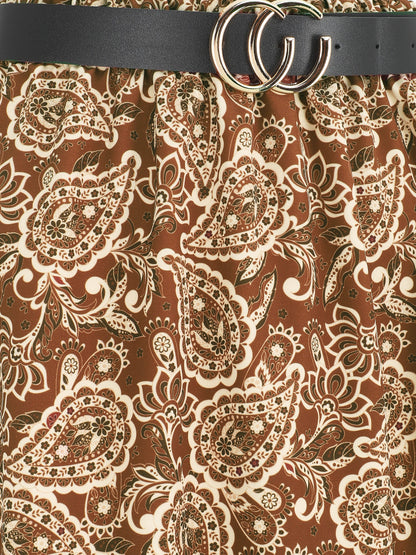 Jupe longue imprimé fleurs baroques - Marron - 3
