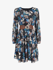 Robe patineuse imprimé orchidées - Marine - 5