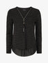 Pull à col V en voile superposé à rayures irisés - Noir - 5