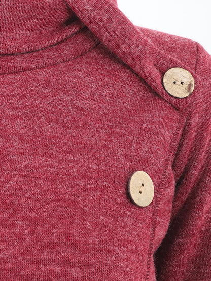 Pull droit boutonné à col roulé - Bordeaux - 3