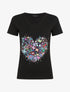 T-shirt slim à flocage coeur psychédélique - Noir - 1