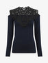 Pull à épaules ajourées en crochet - Bleu nuit - 1