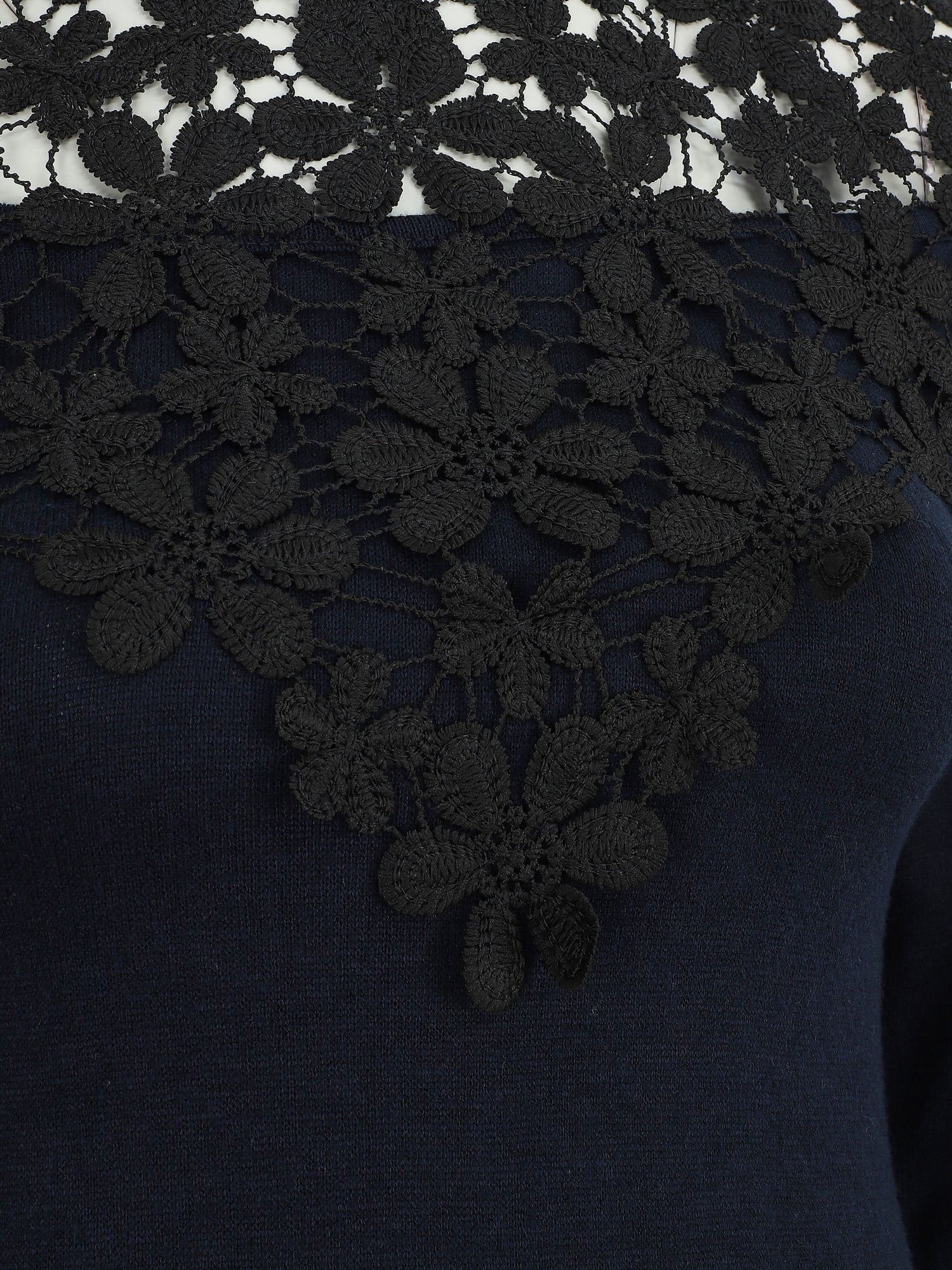 Pull à épaules ajourées en crochet - Bleu nuit - 3