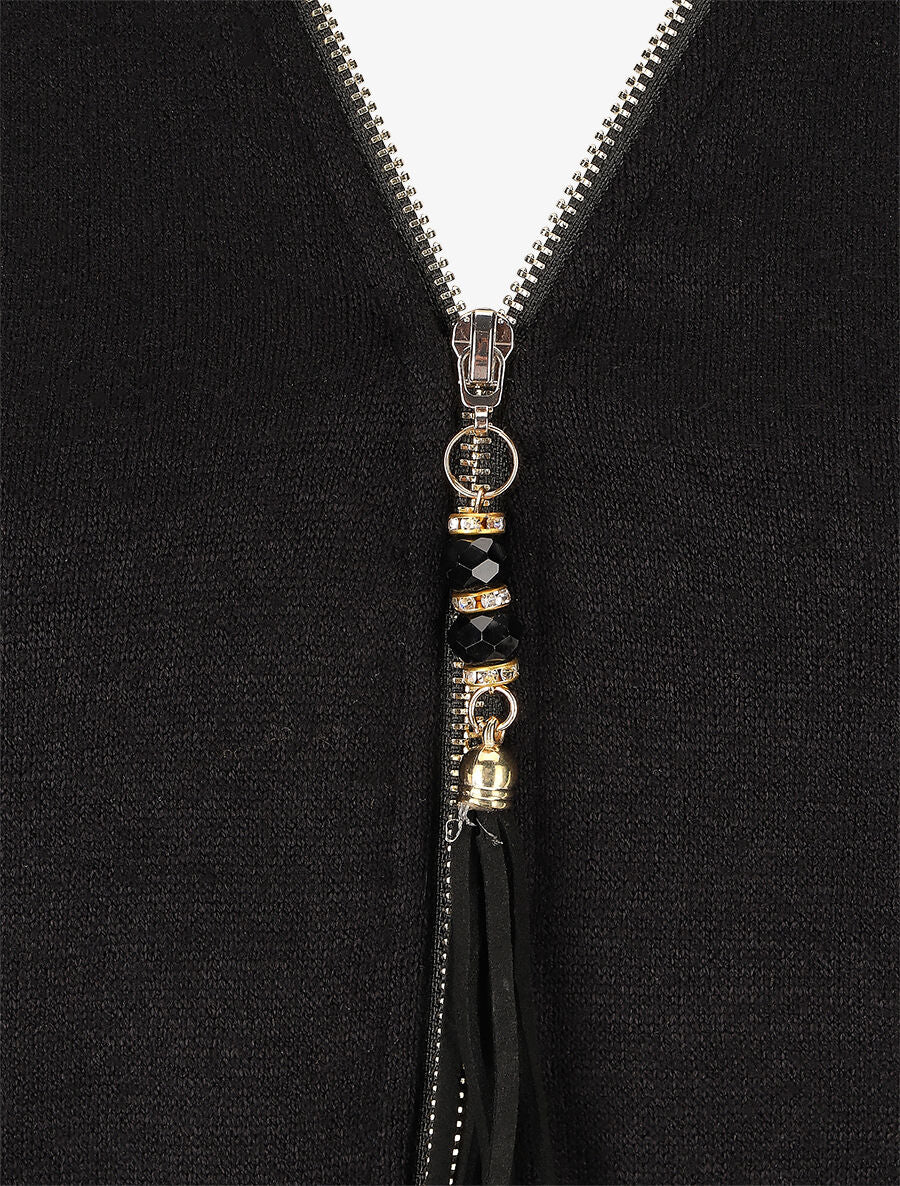 Pull à manches retroussables et dentelle - Noir - 3