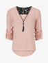 Pull à manches retroussables et dentelle - Rose - 1