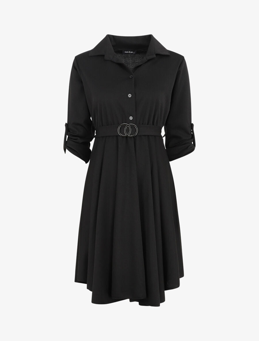 Robe chemise coupe patineuse - Noir - 1