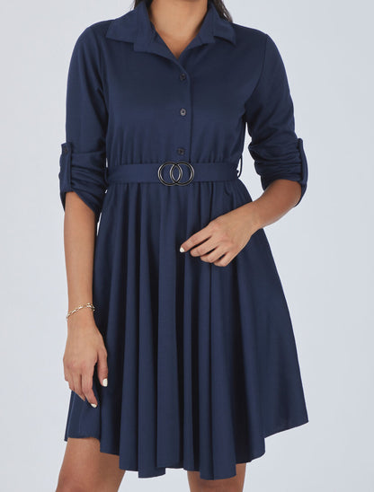 Robe chemise coupe patineuse - Marine - 4