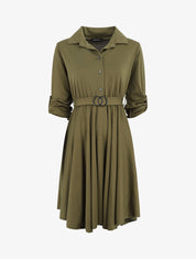 Robe chemise coupe patineuse - Kaki - 1