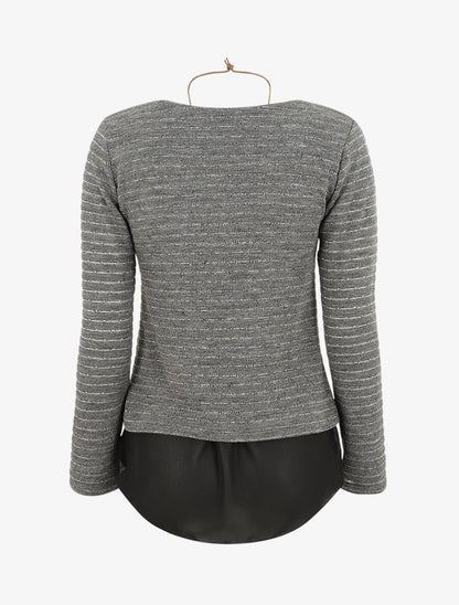 Pull droit rayé à doublure voile - Gris - 2
