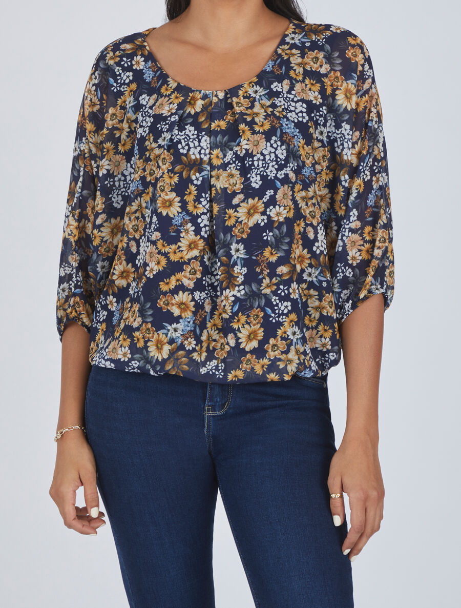 Blouse imprimé fleurs des champs - Bleu - 4