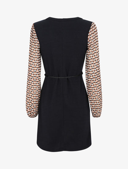 Robe coupe droite à manches imprimé mosaïque - Marron - 2