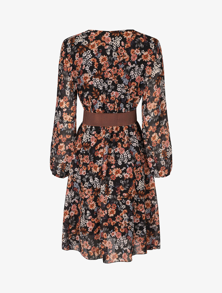 Robe fleuri col cache-coeur - Noir - 2