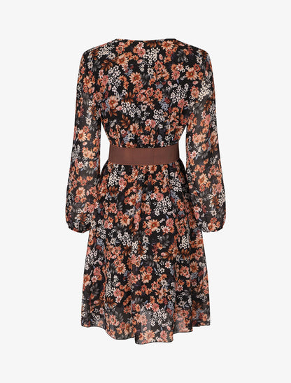 Robe fleuri col cache-coeur - Noir - 2