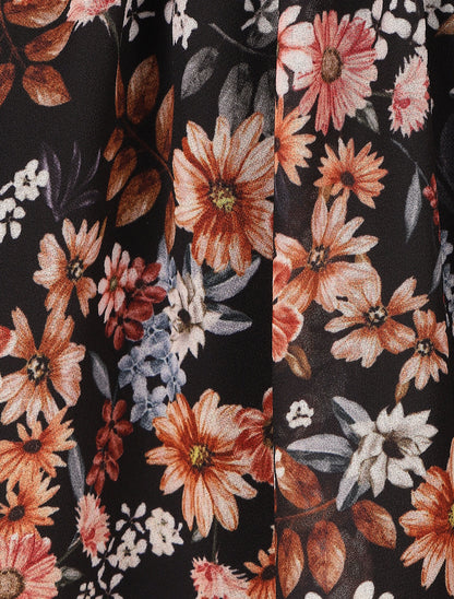 Robe fleuri col cache-coeur - Noir - 3