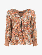 Blouse ample fleuri col zippé - Camel - 4