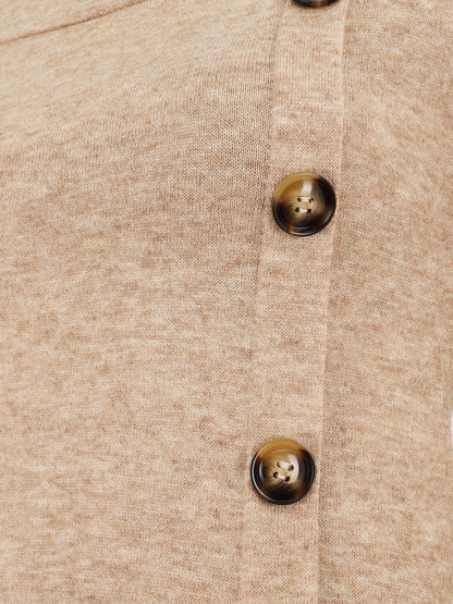 Pull fin à boutons décoratifs - Camel - 3