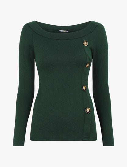 Pull fin à boutons décoratifs - Vert foncé - 1