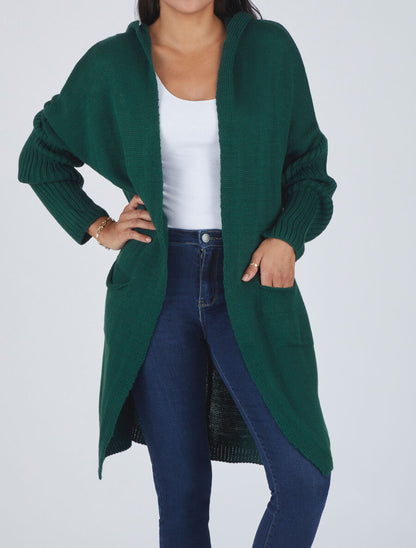 Gilet mi-long à capuche - Vert sapin - 4