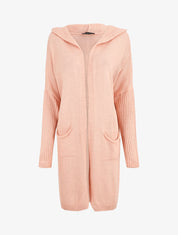 Gilet mi-long à capuche - Rose - 1
