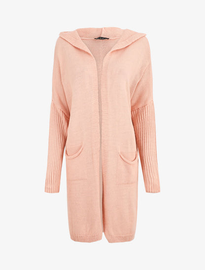 Gilet mi-long à capuche - Rose - 1