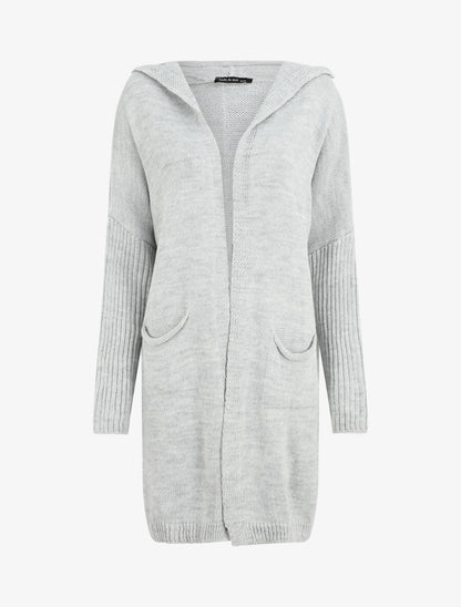 Gilet mi-long à capuche - Gris - 4