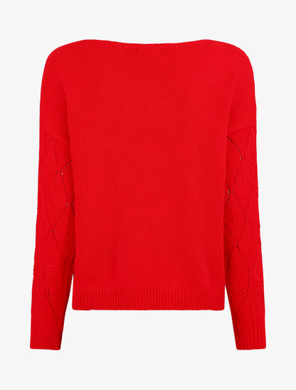 Pull uni en maille ajourée - Rouge - 2