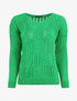 Pull uni à col V ajouré - Vert - 1