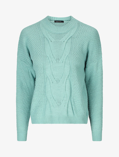 Pull torsadé et bords côtelés - Turquoise - 4