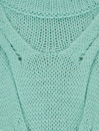 Pull torsadé et bords côtelés - Turquoise - 3
