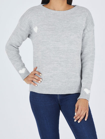 Pull droit à coeur - Gris - 4
