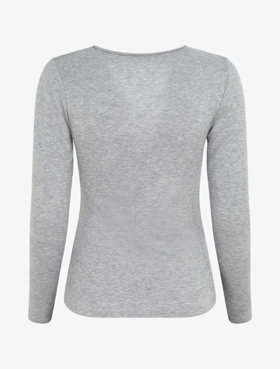 Pull fin à encolure cache-coeur et effet drapé - Gris - 2