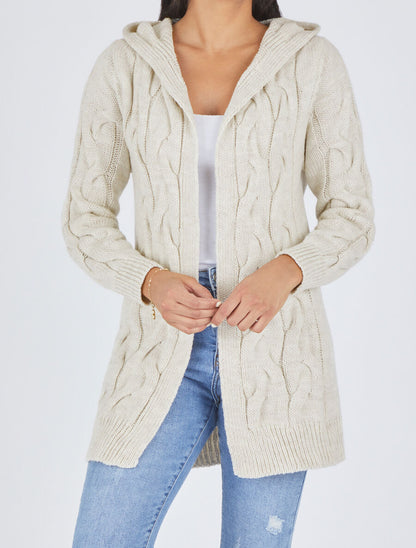 Gilet mi-long à capuche - Beige - 4