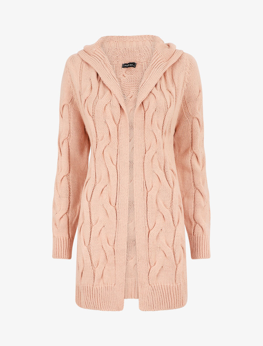 Gilet mi-long à capuche - Rose poudré - 4
