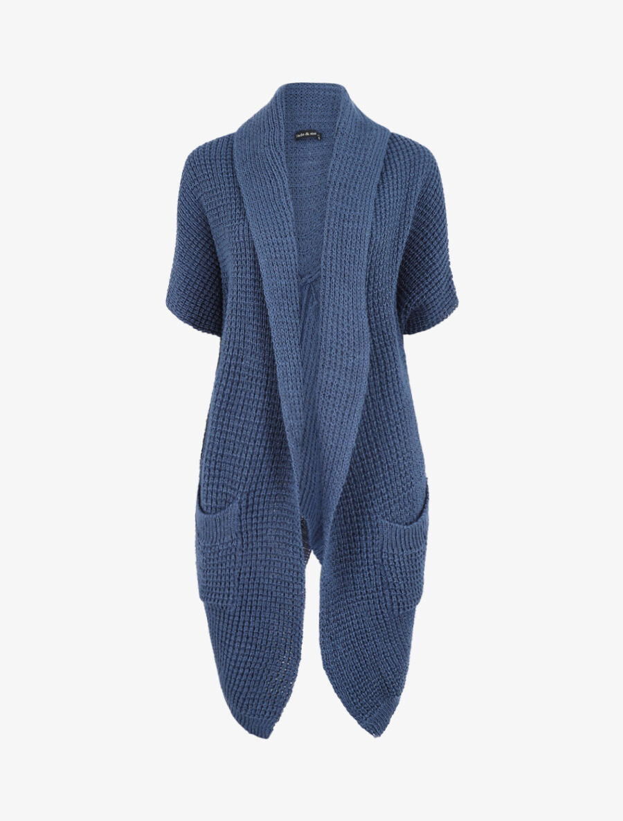 Gilet manches courtes et col châle - Bleu - 1