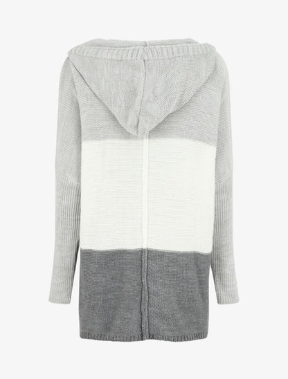 Gilet mi-long rayé à capuche - Blanc/gris - 2