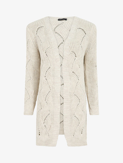 Gilet mi-long classique à bord côtelés - Beige - 1