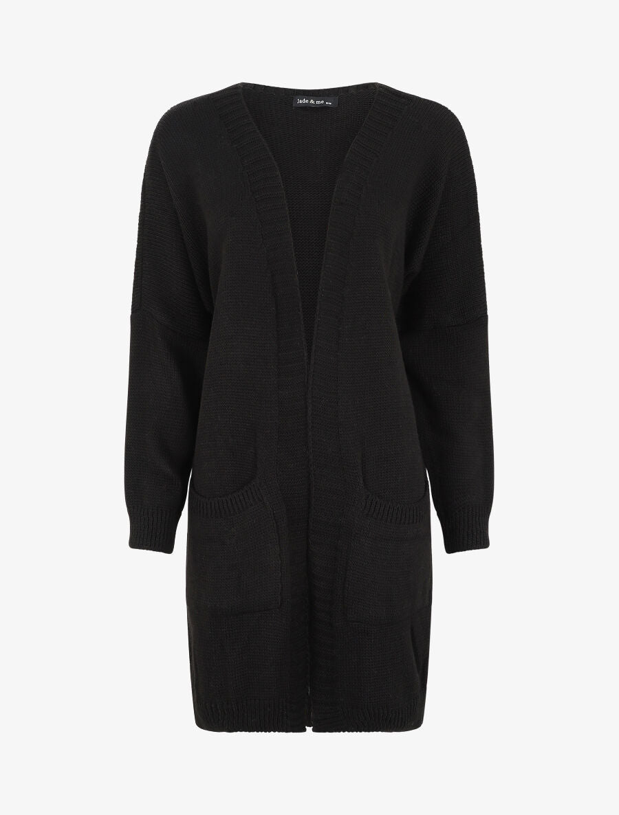 Gilet long ouvert à manches chauve-souris - Noir - 1