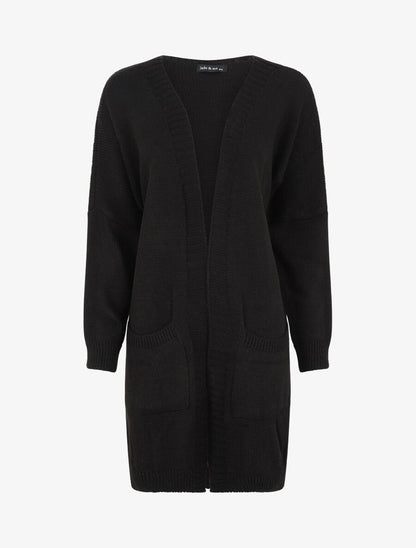 Gilet long ouvert à manches chauve-souris - Noir - 1