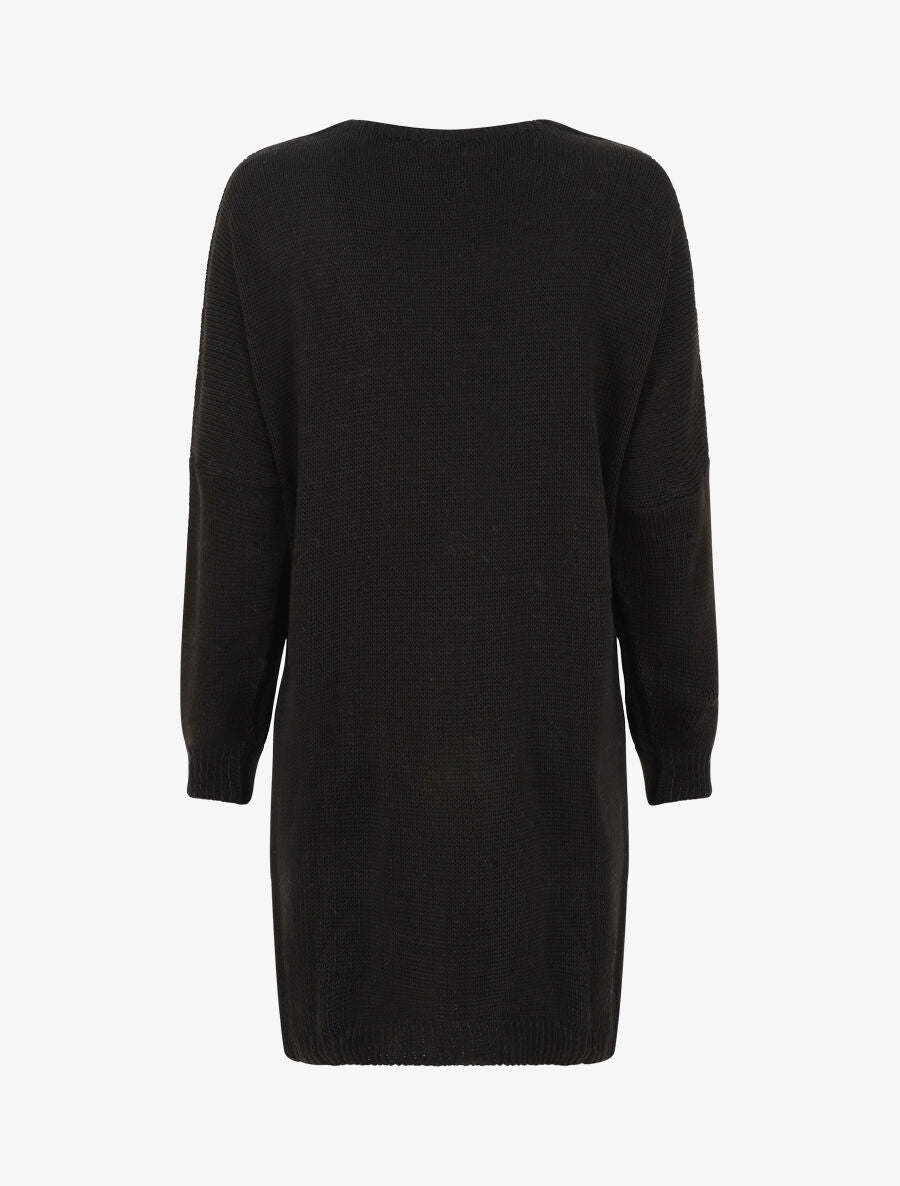 Gilet long ouvert à manches chauve-souris - Noir - 2