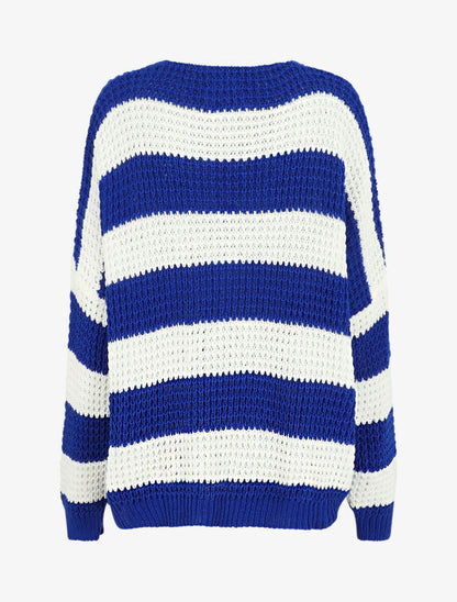 Pull rayé ample - Bleu électrique - 2