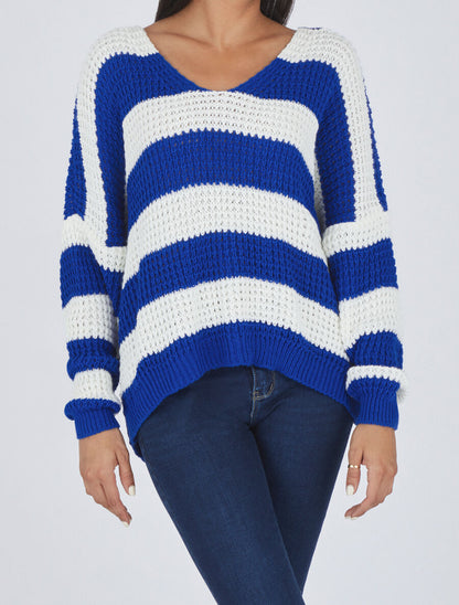 Pull rayé ample - Bleu électrique - 4