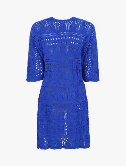 Gilet long en maille ajourée à manches 3/4 - Bleu roi - 2