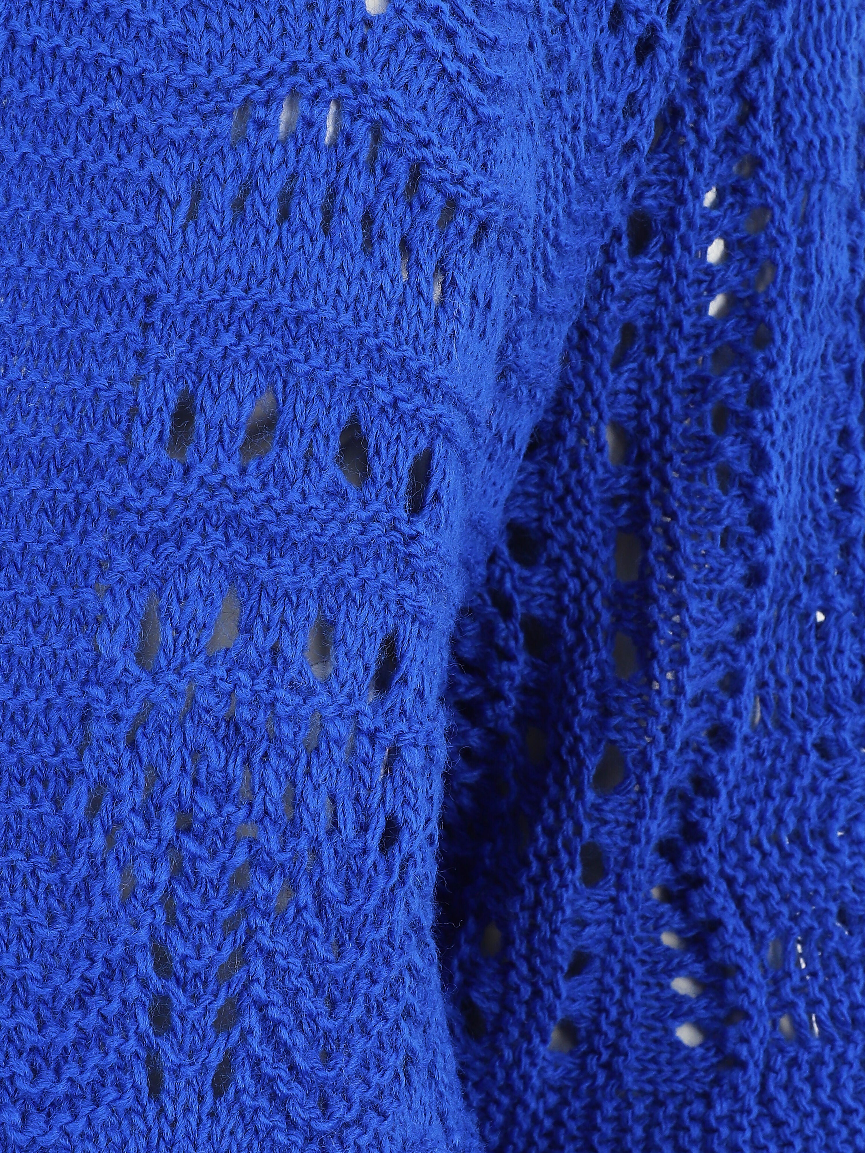 Gilet long en maille ajourée à manches 3/4 - Bleu roi - 3