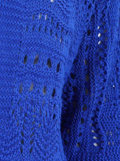 Gilet long en maille ajourée à manches 3/4 - Bleu roi - 3
