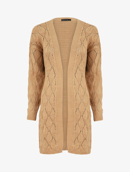 Gilet long uni en maille fine - Camel - 5